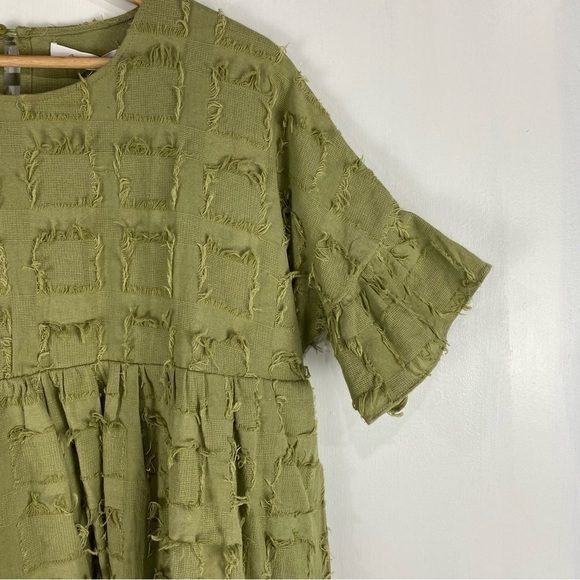 Mustard Seed BOHO Fringe Flowy Ruffle Short Sleeve Mini Dress Size Medium (NWT) - Picture 2 of 7